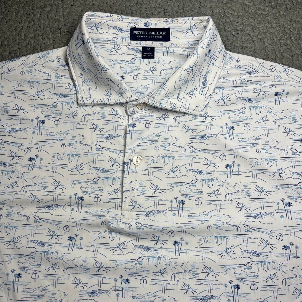 Peter Millar Crown Crafted Mens Performance Polo White Blue Coastal MS23XK14E